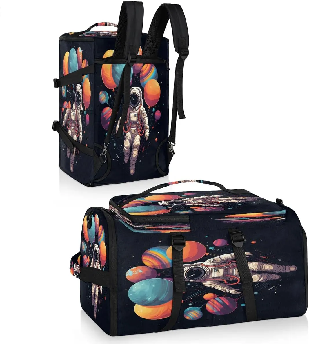 Large Carry on Backpack for Women Men Multi-function Gym Duffle Bag Astronaut Print Backpack Polyester Waterproof Duffel Bags