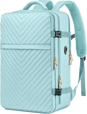 Large Carry On Travel Backpack - Flight Approved Waterproof Luggage Suitcase Backpacks Personal Item Size for Women Fit 17 Inch Laptop College Overnight Bag Anti-Theft Weekender Daypack Light Blue