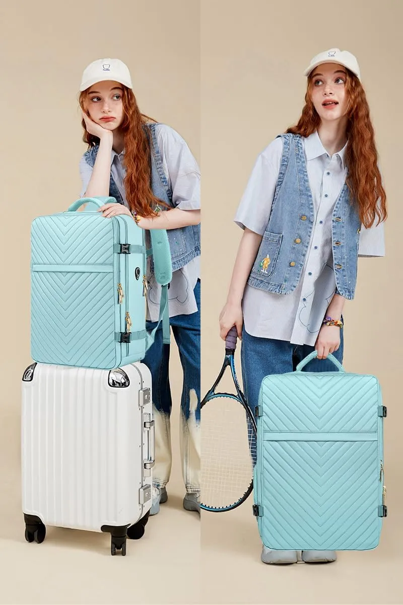 Large Carry On Travel Backpack - Flight Approved Waterproof Luggage Suitcase Backpacks Personal Item Size for Women Fit 17 Inch Laptop College Overnight Bag Anti-Theft Weekender Daypack Light Blue