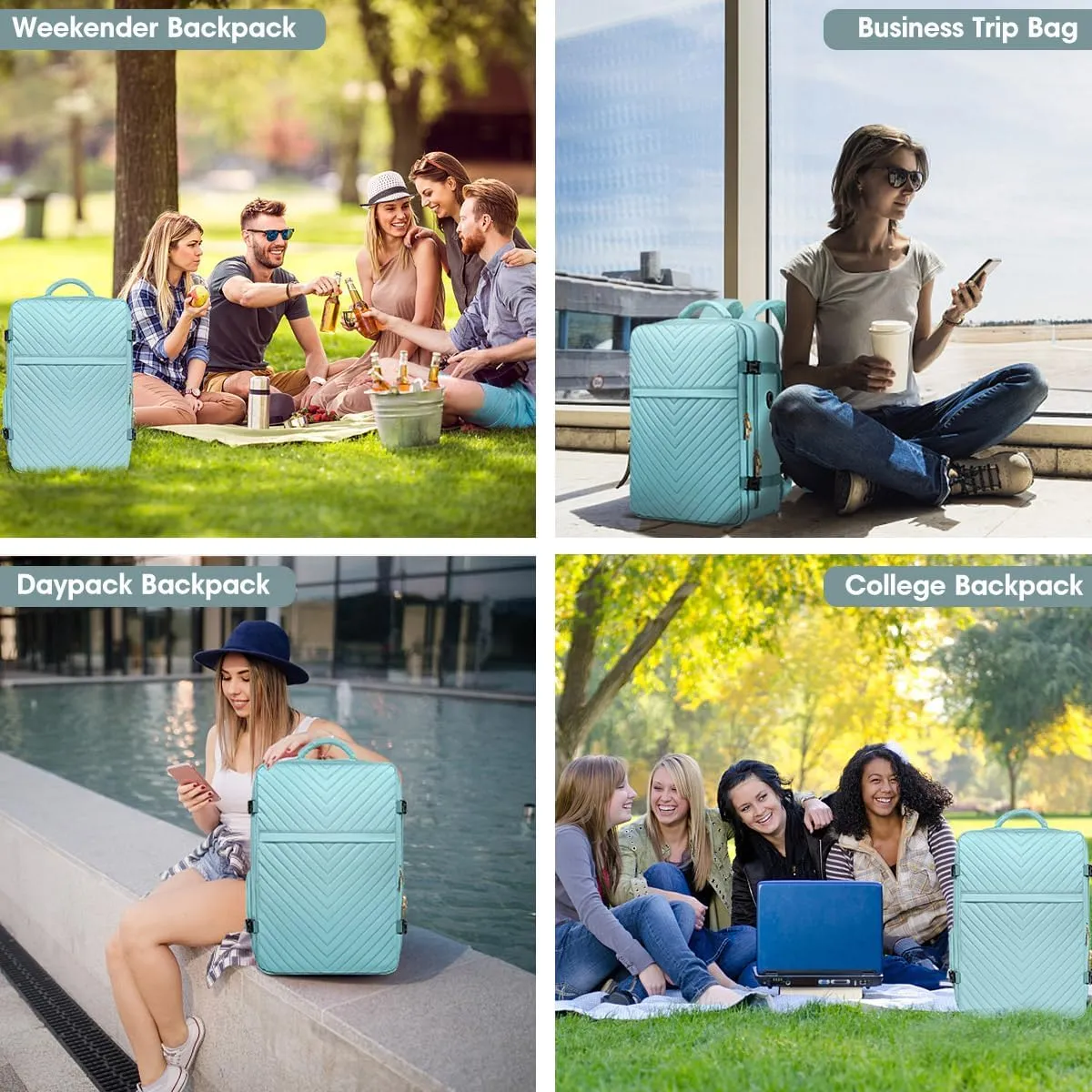 Large Carry On Travel Backpack - Flight Approved Waterproof Luggage Suitcase Backpacks Personal Item Size for Women Fit 17 Inch Laptop College Overnight Bag Anti-Theft Weekender Daypack Light Blue