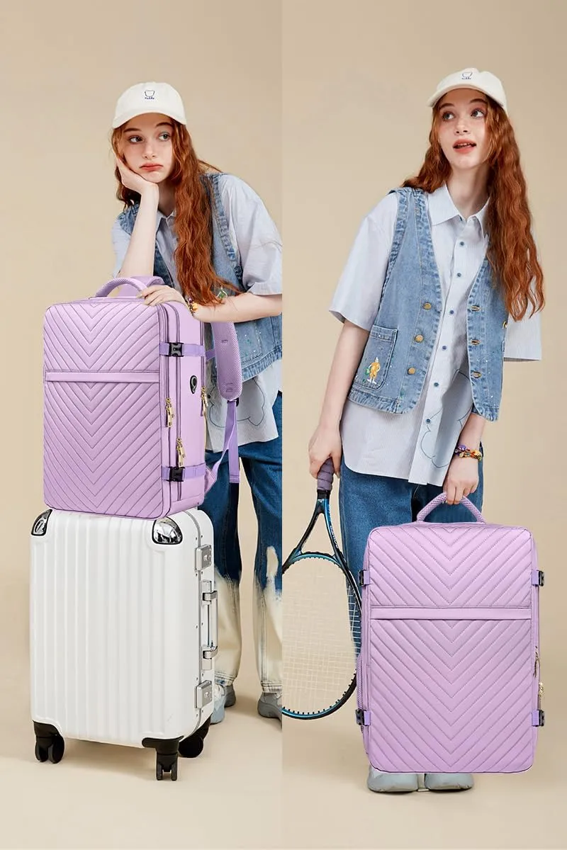 Large Carry On Travel Backpack - Flight Approved Waterproof Luggage Suitcase Backpacks Personal Item Size for Women Fit 17 Inch Laptop College Overnight Bag Anti-Theft Weekender Daypack Light Purple