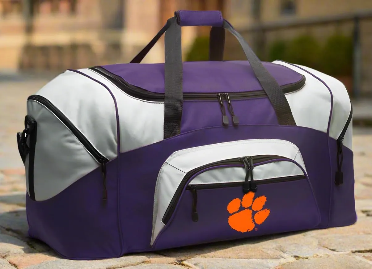 Large Clemson University Duffle Bag Suitcase Official Clemson Tigers Travel Bags (Purple)