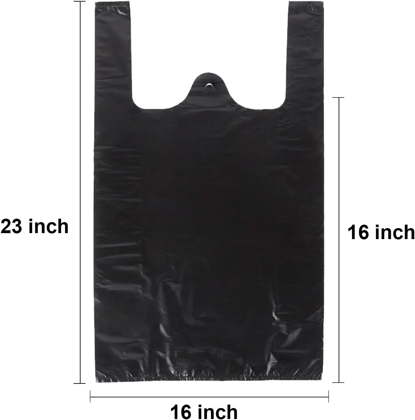LazyMe T Shirt Bags Black Plastic Grocery Bags with Handles in Bulk, Bolsas De Plastico Para Negocio, 16x23 Inch (100 Pcs)