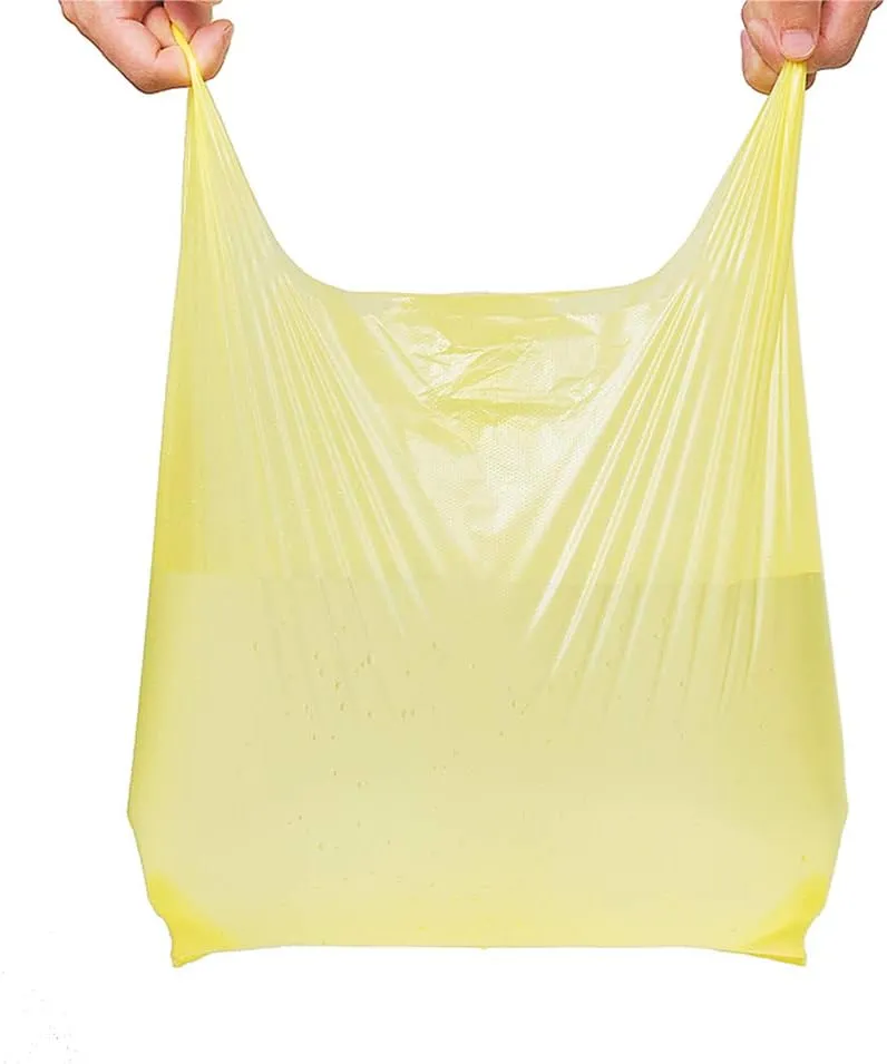 LazyMe T Shirt Bags, Plastic Grocery Bags with Handles in Bulk for Shopping and Restaurant, Bolsas De Plastico Para Negocio, 12 x 20 Inches (Purple 50 Pcs,Yellow 50 Pcs)