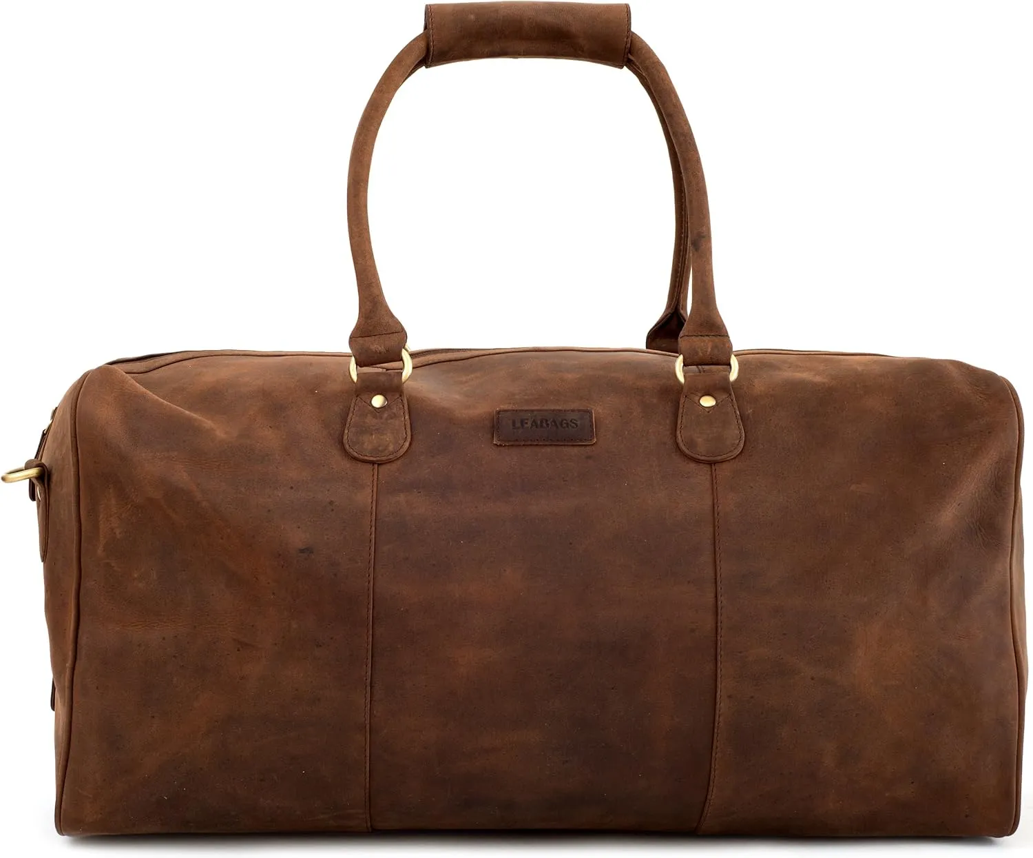 Leabags Leather Weekender | Genuine Leather Premium Travel Bag | 40L Sports Duffle Gym Training Airplane Bag | Women & Men