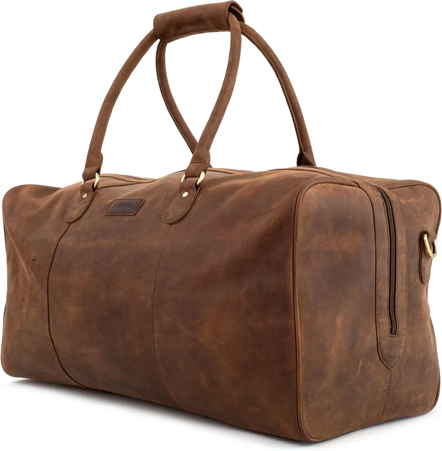 Leabags Leather Weekender | Genuine Leather Premium Travel Bag | 40L Sports Duffle Gym Training Airplane Bag | Women & Men