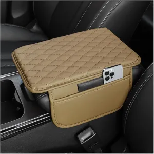 Leather Car Center Console Cover for Mitsubishi ASX (Facelift 2012) 2013-2024, Universal Car Armrest Cover Protector 2 Storage Bags Waterproof Anti Scratch Interior Accessories, Beige