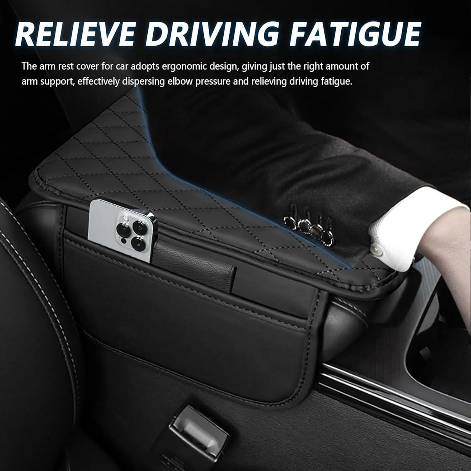 Leather Car Center Console Cover for Mitsubishi ASX (Facelift 2012) 2013-2024, Universal Car Armrest Cover Protector 2 Storage Bags Waterproof Anti Scratch Interior Accessories, Beige