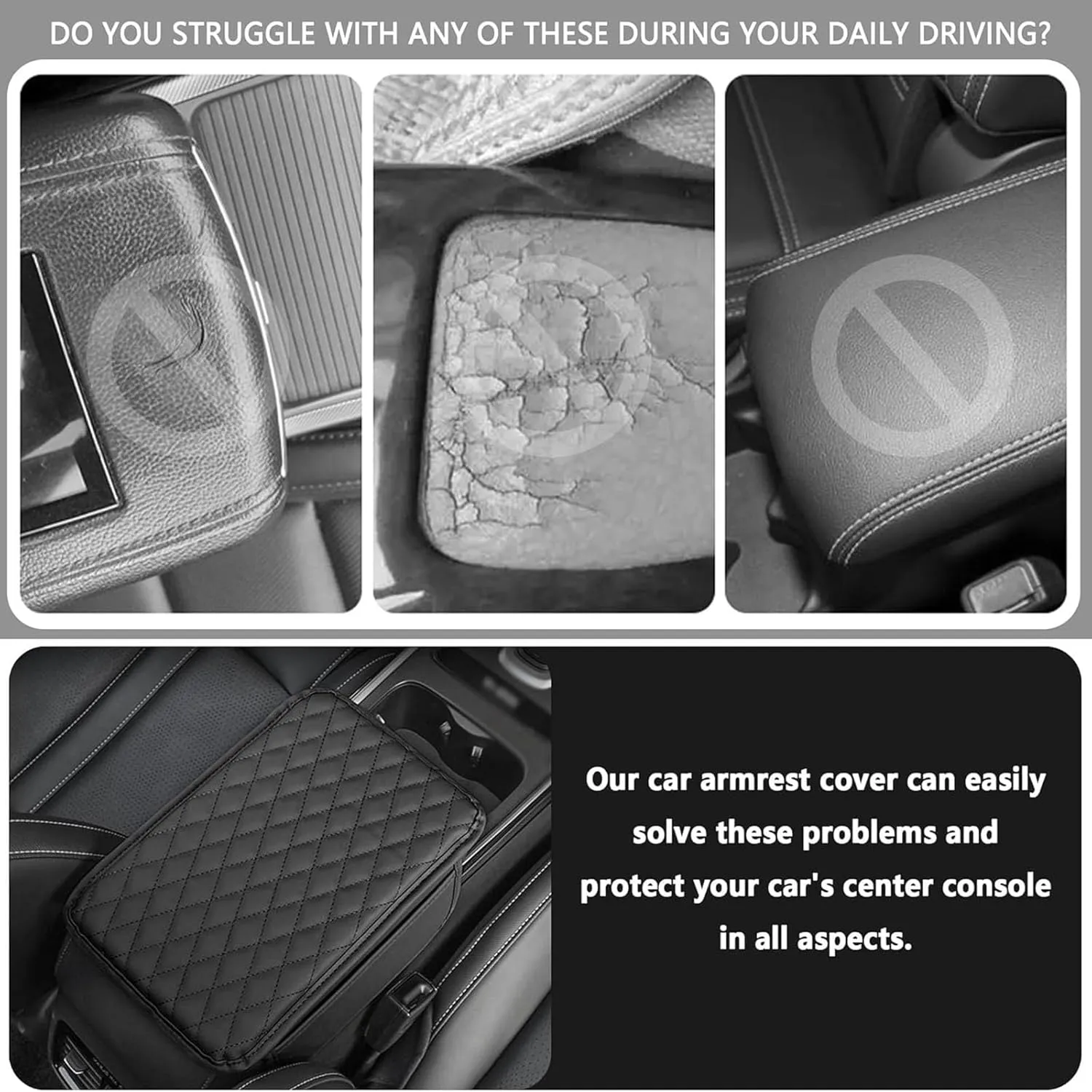 Leather Car Center Console Cover for Mitsubishi ASX (Facelift 2012) 2013-2024, Universal Car Armrest Cover Protector 2 Storage Bags Waterproof Anti Scratch Interior Accessories, Beige