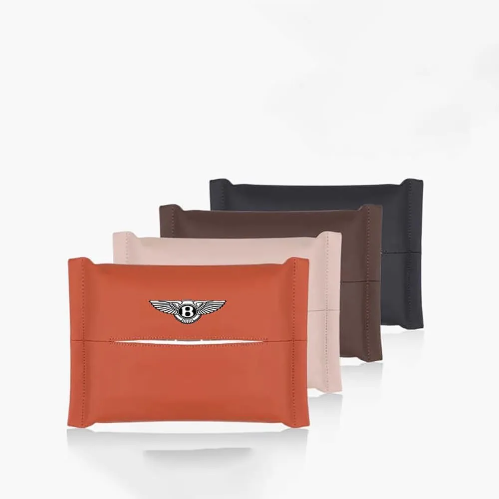 Leather Car Tissue Bag for Bentley Flying Spur 3.Gen V8 / Speed/Hybrid, Premium Hanging Design Tissue Holder with Elastic Straps for Easy Access Luxury Accessories,Orange-2pcs