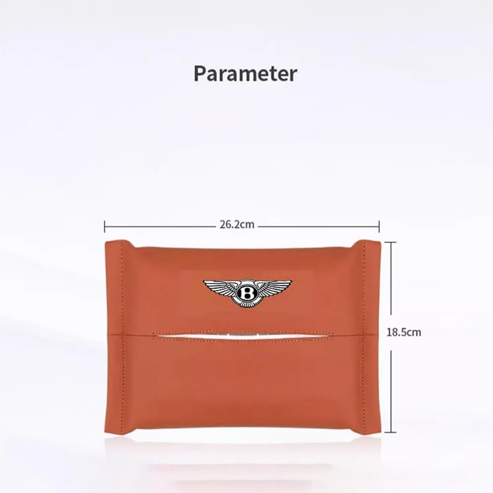 Leather Car Tissue Bag for Bentley Flying Spur 3.Gen V8 / Speed/Hybrid, Premium Hanging Design Tissue Holder with Elastic Straps for Easy Access Luxury Accessories,Orange-2pcs