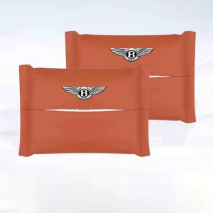 Leather Car Tissue Bag for Bentley Flying Spur 3.Gen V8 / Speed/Hybrid, Premium Hanging Design Tissue Holder with Elastic Straps for Easy Access Luxury Accessories,Orange-2pcs