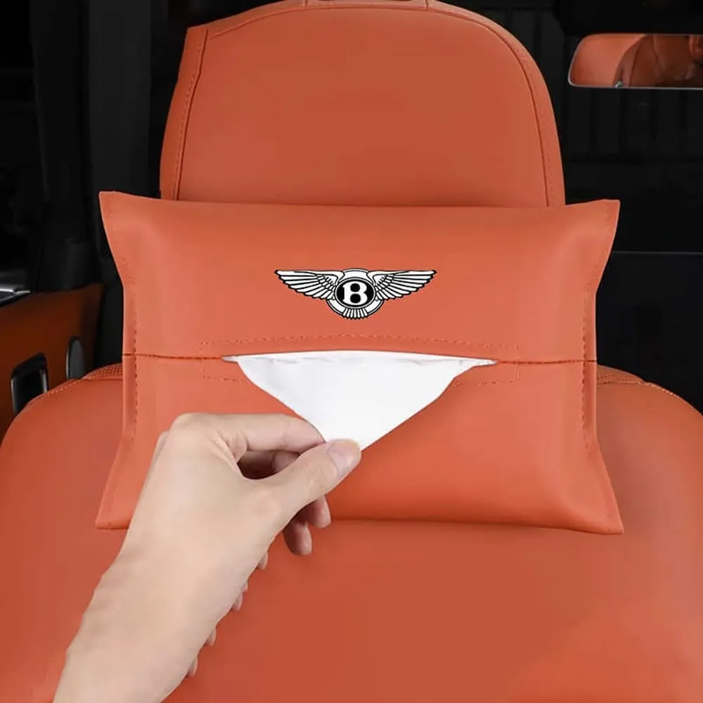 Leather Car Tissue Bag for Bentley Flying Spur 3.Gen V8 / Speed/Hybrid, Premium Hanging Design Tissue Holder with Elastic Straps for Easy Access Luxury Accessories,Orange-2pcs