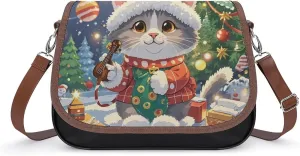 Leather Crossbody Bag for Women Squirrel Eats Nuts Detachable Strap Handbags Travel Purse Shoulder Bags for Daily Use