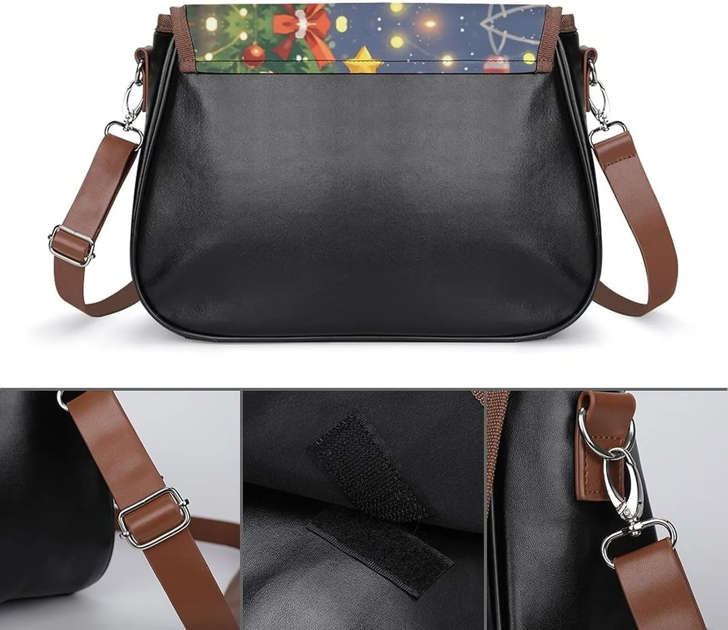 Leather Crossbody Bag for Women Squirrel Eats Nuts Detachable Strap Handbags Travel Purse Shoulder Bags for Daily Use
