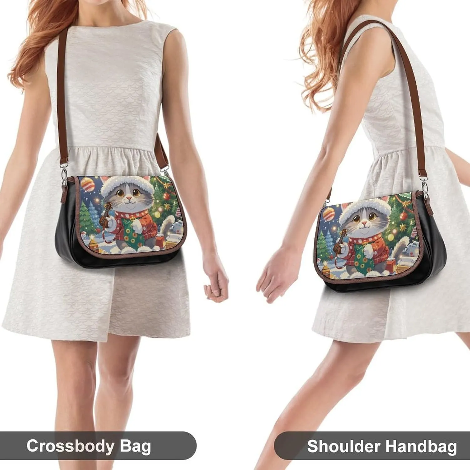 Leather Crossbody Bag for Women Squirrel Eats Nuts Detachable Strap Handbags Travel Purse Shoulder Bags for Daily Use