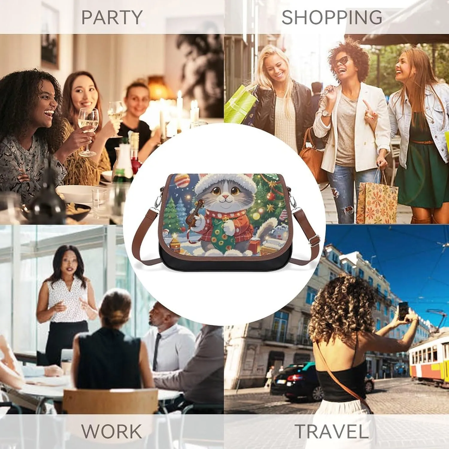 Leather Crossbody Bag for Women Squirrel Eats Nuts Detachable Strap Handbags Travel Purse Shoulder Bags for Daily Use