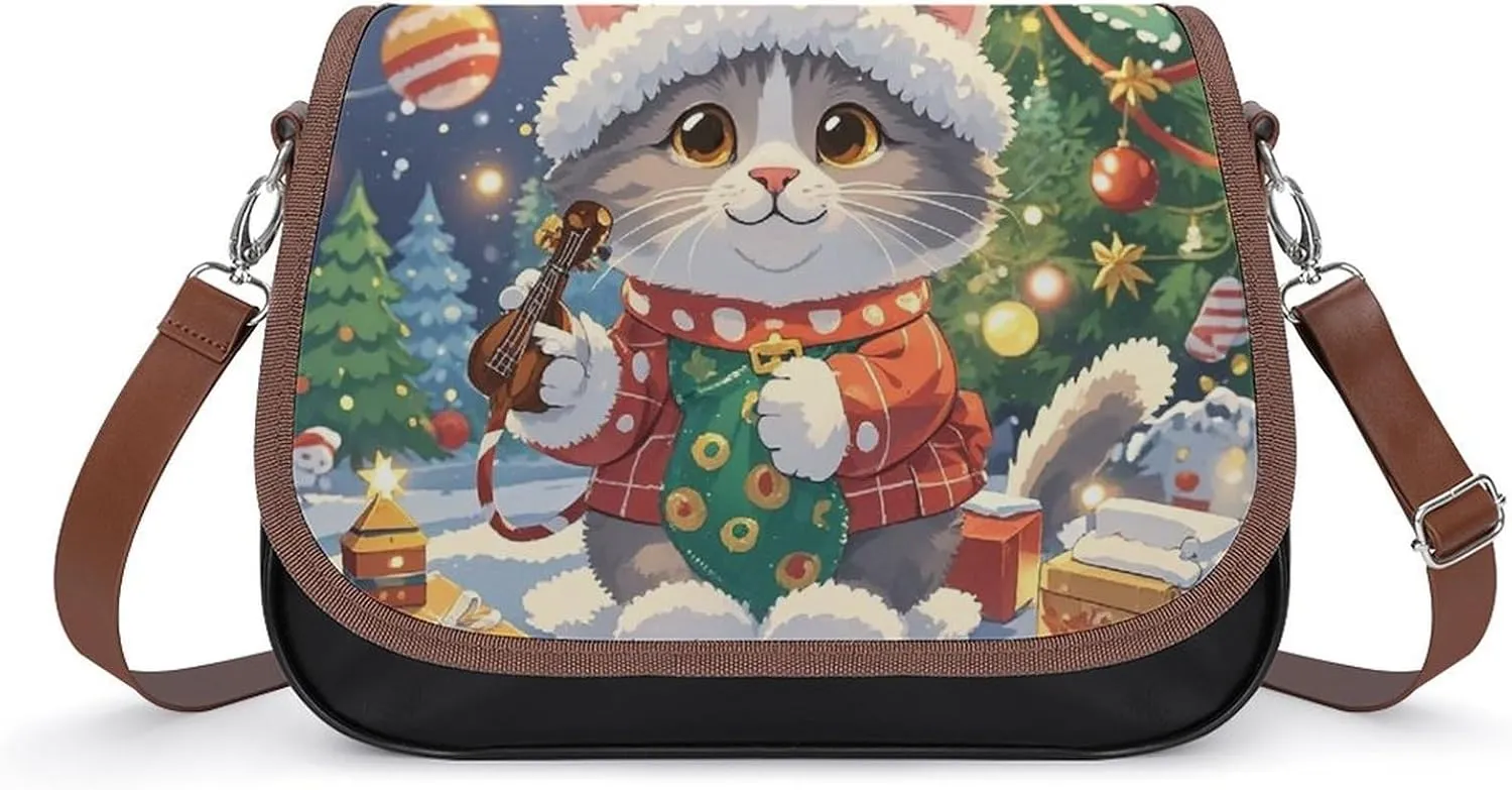 Leather Crossbody Bag for Women Squirrel Eats Nuts Detachable Strap Handbags Travel Purse Shoulder Bags for Daily Use