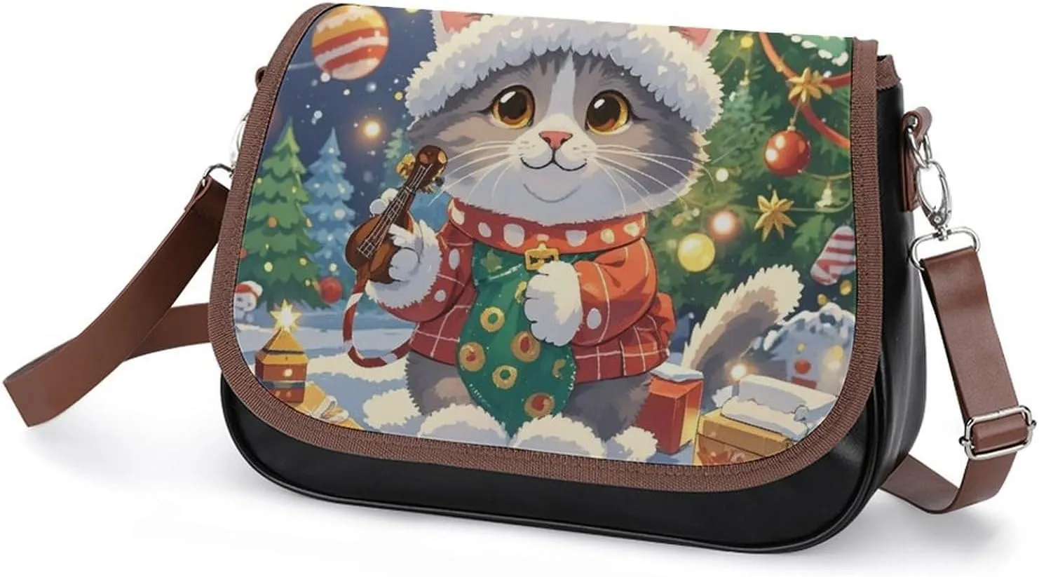 Leather Crossbody Bag for Women Squirrel Eats Nuts Detachable Strap Handbags Travel Purse Shoulder Bags for Daily Use