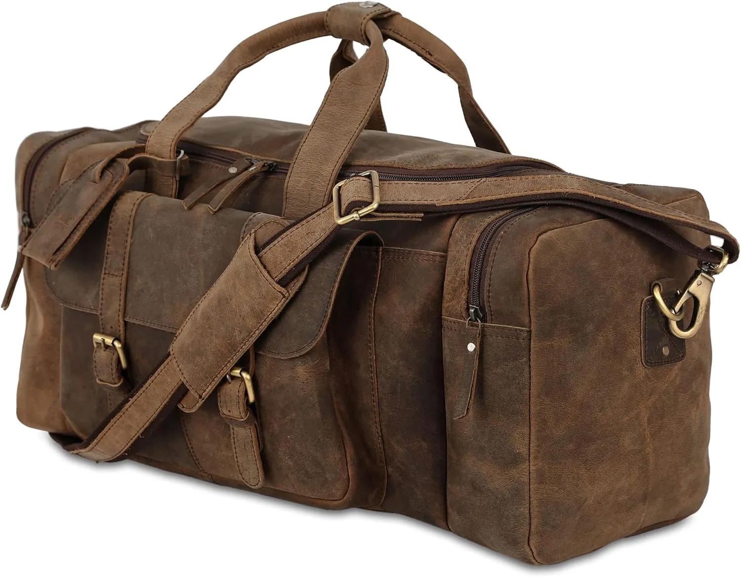 Leather duffel bag 24 Inch U Zip holdall Travel sports Duffle Weekend gym Sports