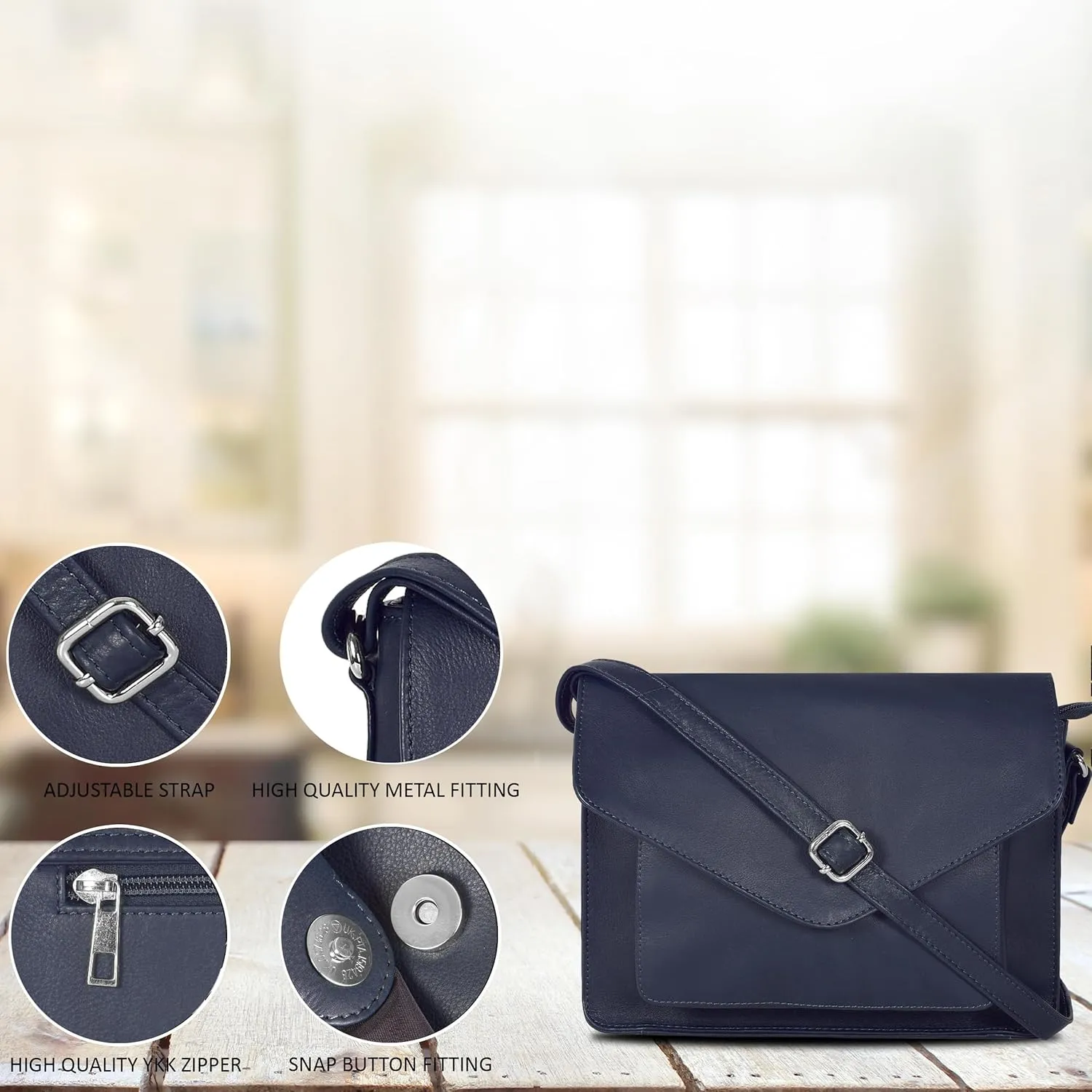 Leather Flapover Crossbody Handbag Purse for Women with Adjustable Strap & Overflap Snap Closure Tote/Bag