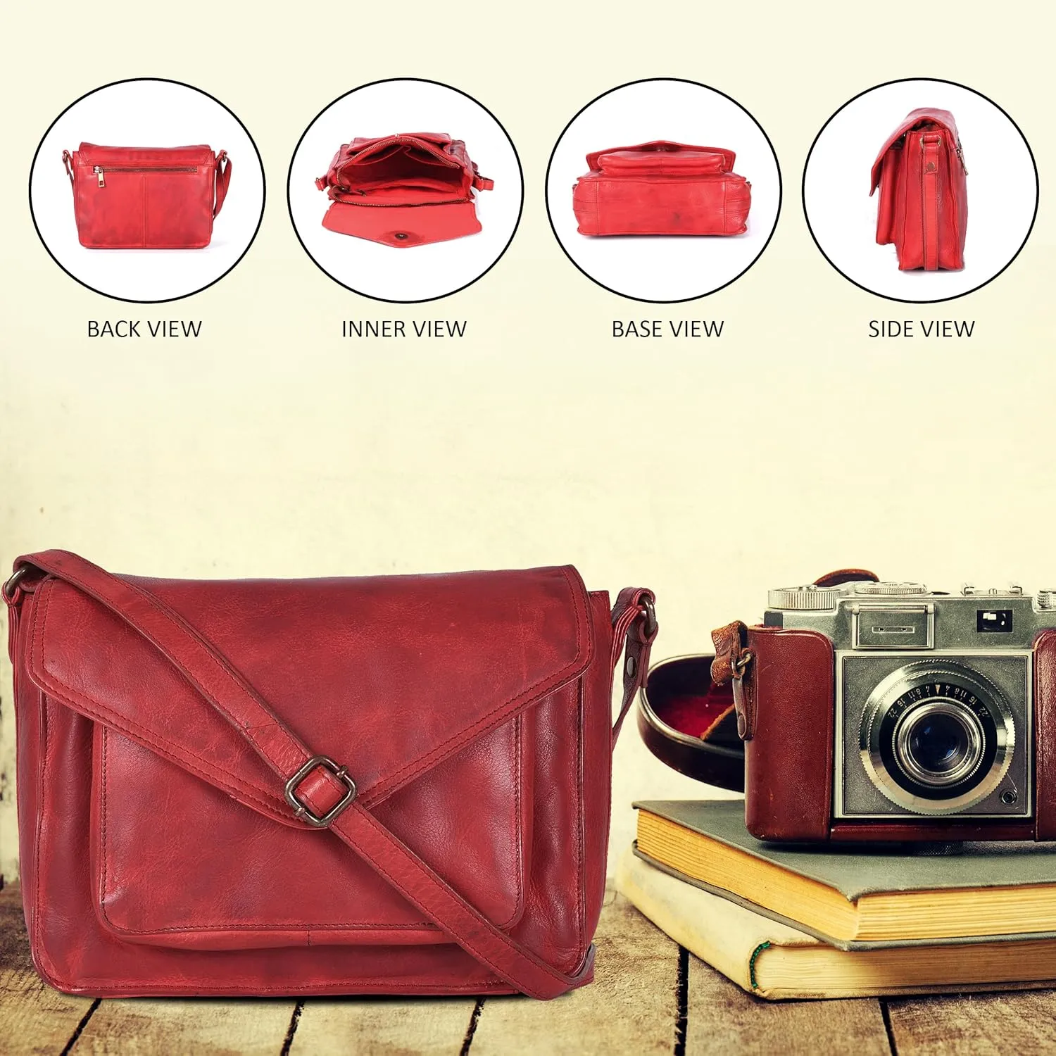 Leather Flapover Crossbody Handbag Purse for Women with Adjustable Strap & Overflap Snap Closure Tote/Bag