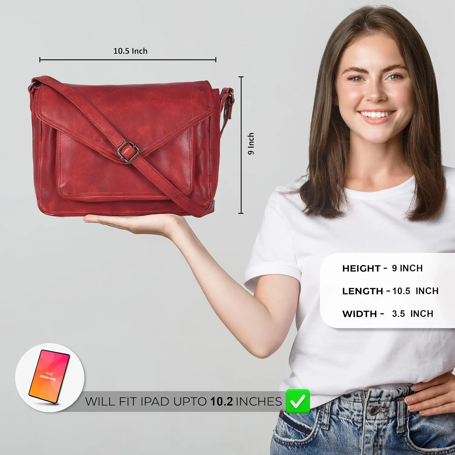 Leather Flapover Crossbody Handbag Purse for Women with Adjustable Strap & Overflap Snap Closure Tote/Bag