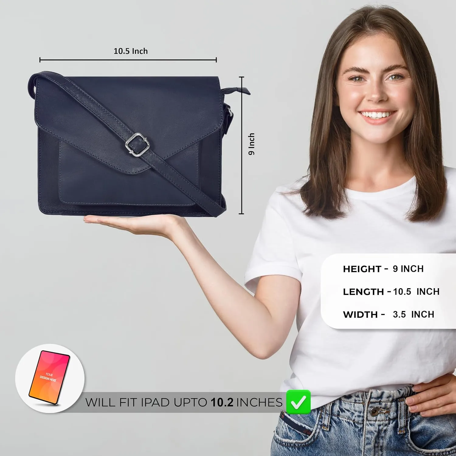 Leather Flapover Crossbody Handbag Purse for Women with Adjustable Strap & Overflap Snap Closure Tote/Bag