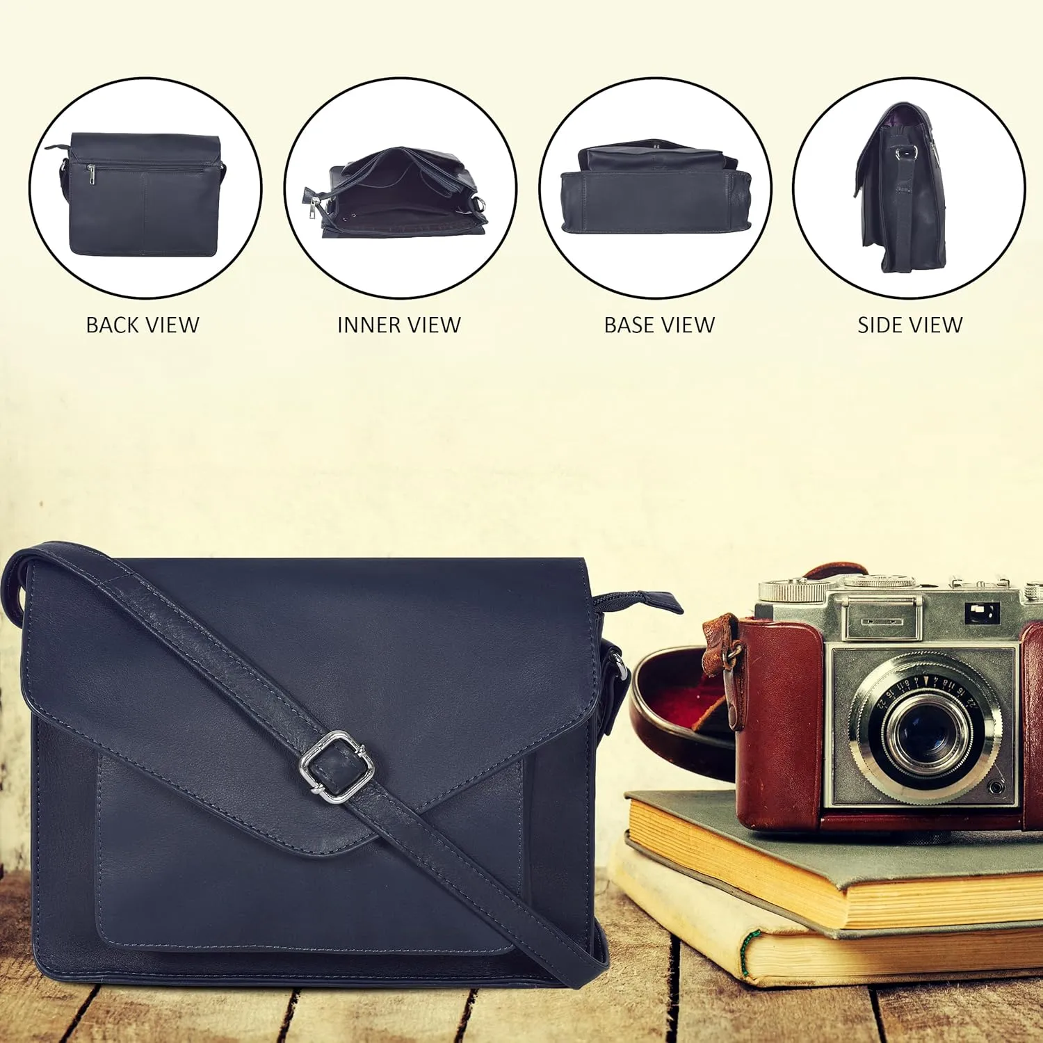 Leather Flapover Crossbody Handbag Purse for Women with Adjustable Strap & Overflap Snap Closure Tote/Bag