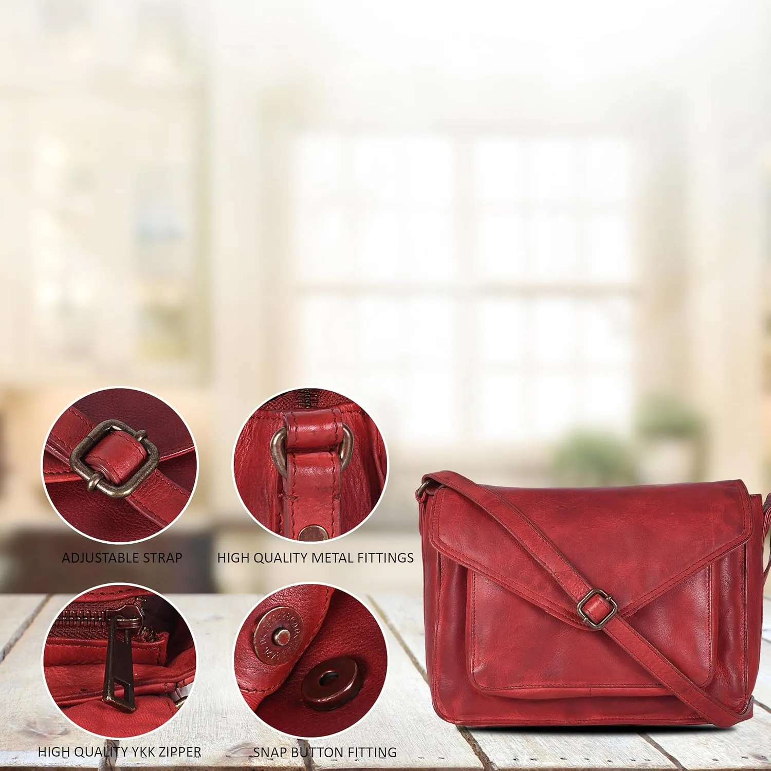 Leather Flapover Crossbody Handbag Purse for Women with Adjustable Strap & Overflap Snap Closure Tote/Bag