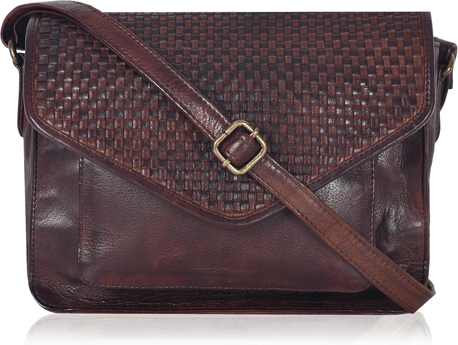 Leather Flapover Crossbody Handbag Purse for Women with Adjustable Strap & Overflap Snap Closure Tote/Bag