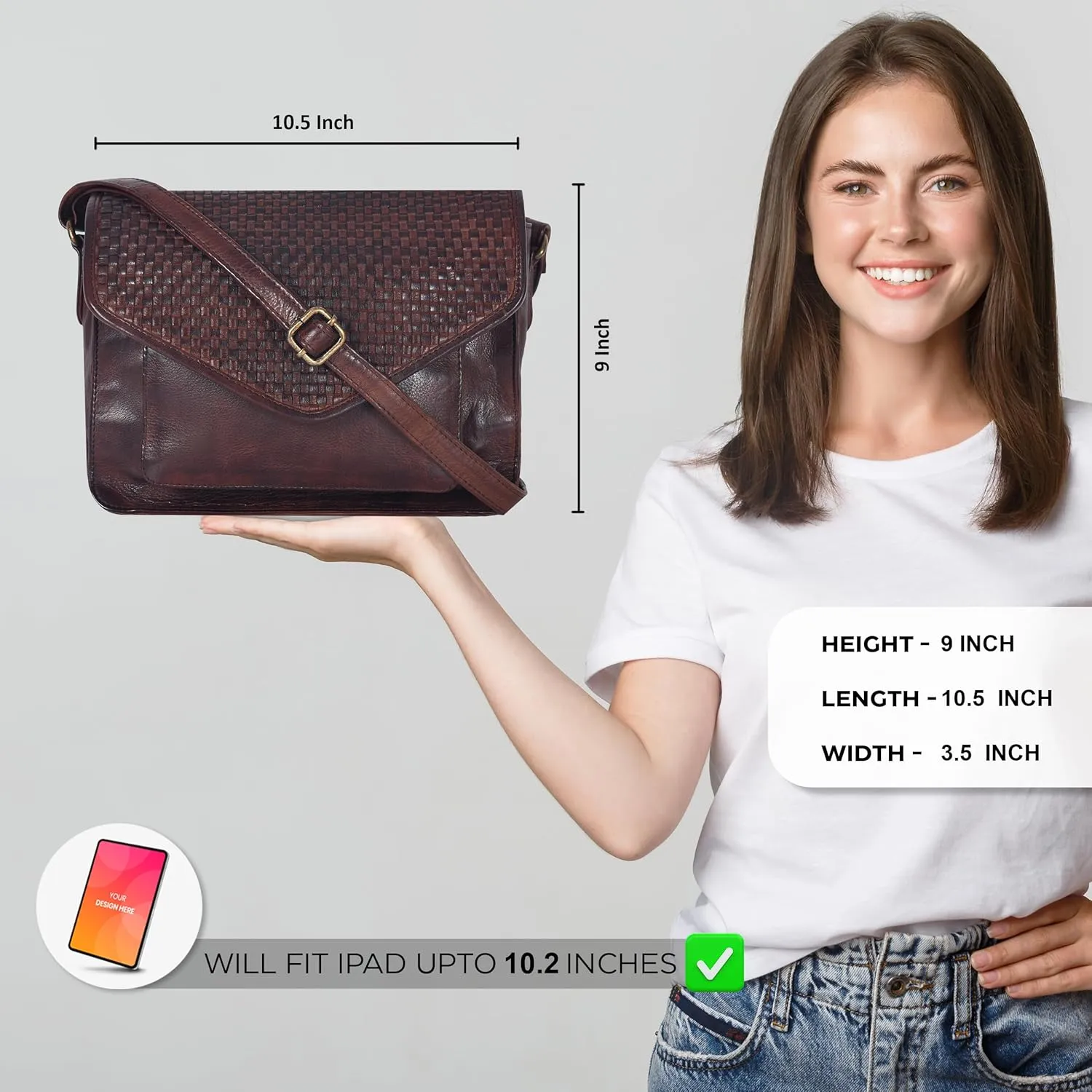 Leather Flapover Crossbody Handbag Purse for Women with Adjustable Strap & Overflap Snap Closure Tote/Bag