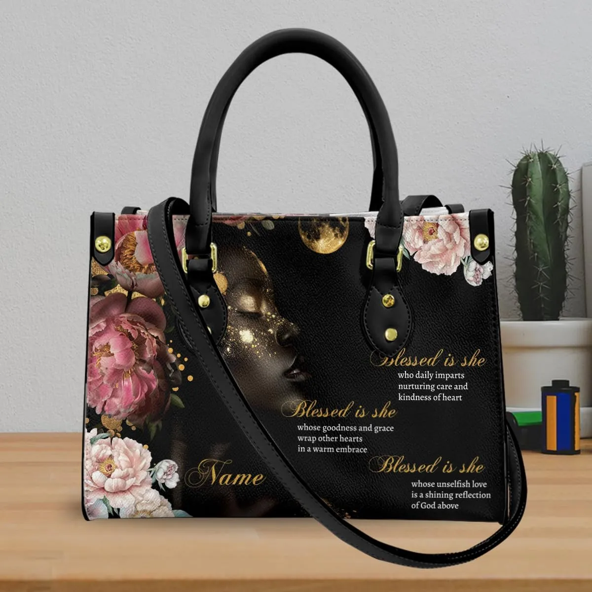Leather Handbag for Black Women, Custom Name Tote Bag, Mother's Day, Birthday & Christmas Gifts