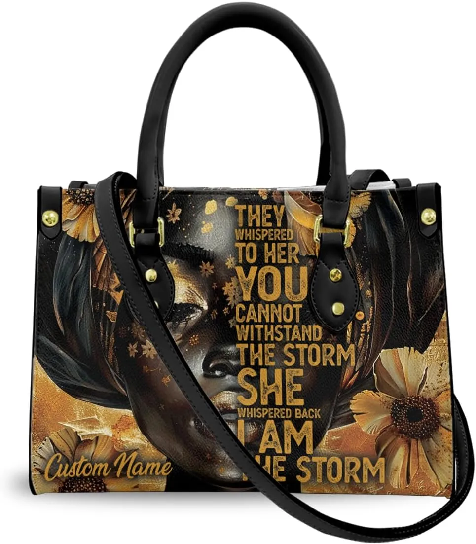 Leather Handbag for Black Women, Custom Name Tote Bag, Mother's Day, Birthday & Christmas Gifts