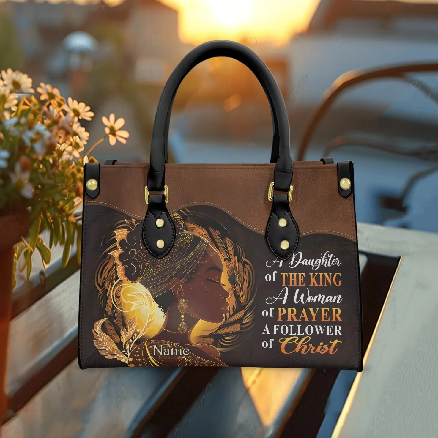 Leather Handbag for Black Women, Custom Name Tote Bag, Mother's Day, Birthday & Christmas Gifts