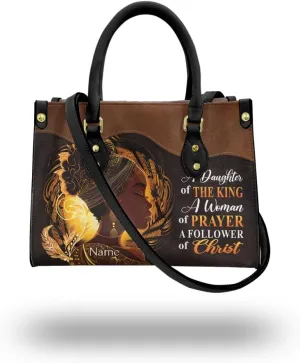 Leather Handbag for Black Women, Custom Name Tote Bag, Mother's Day, Birthday & Christmas Gifts