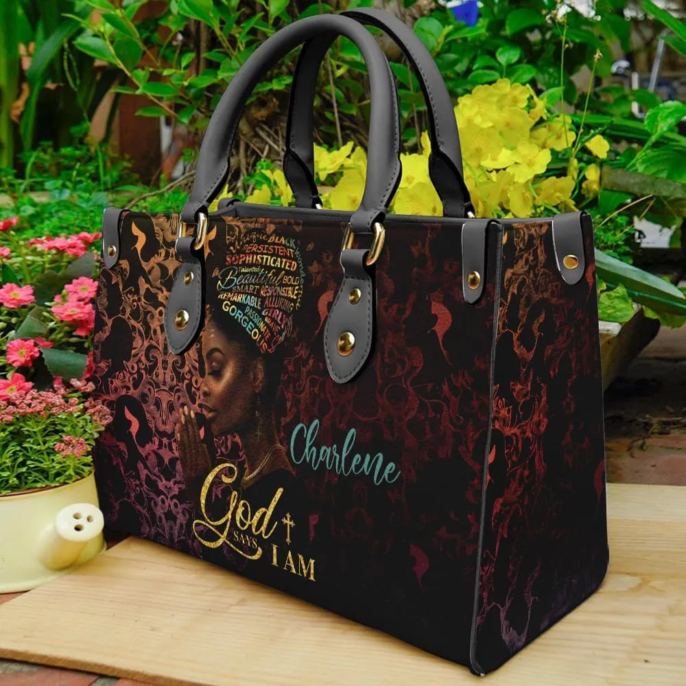 Leather Handbag for Black Women, Custom Name Tote Bag, Mother's Day, Birthday & Christmas Gifts