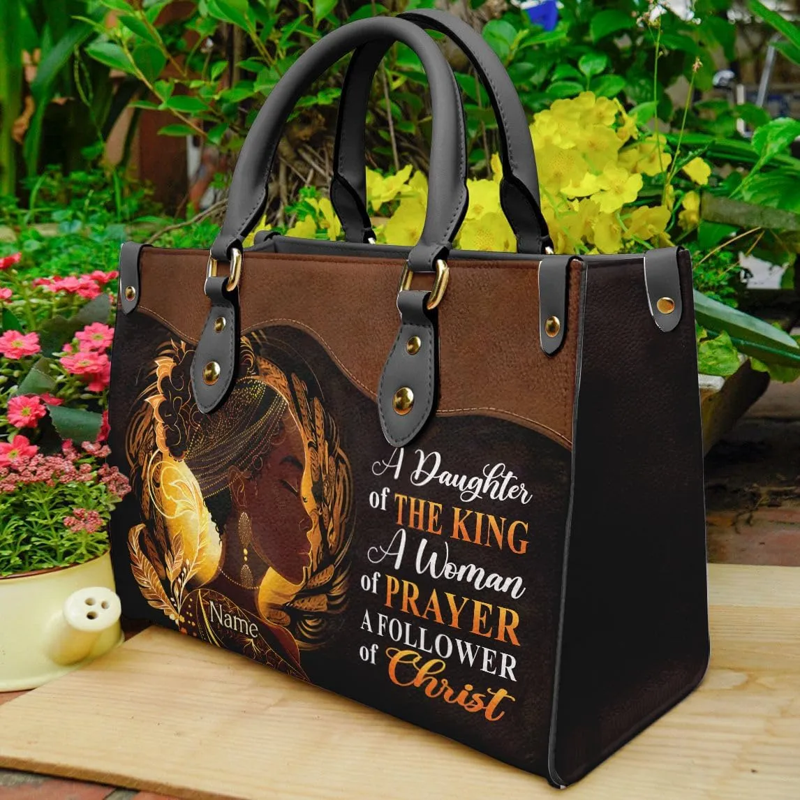 Leather Handbag for Black Women, Custom Name Tote Bag, Mother's Day, Birthday & Christmas Gifts