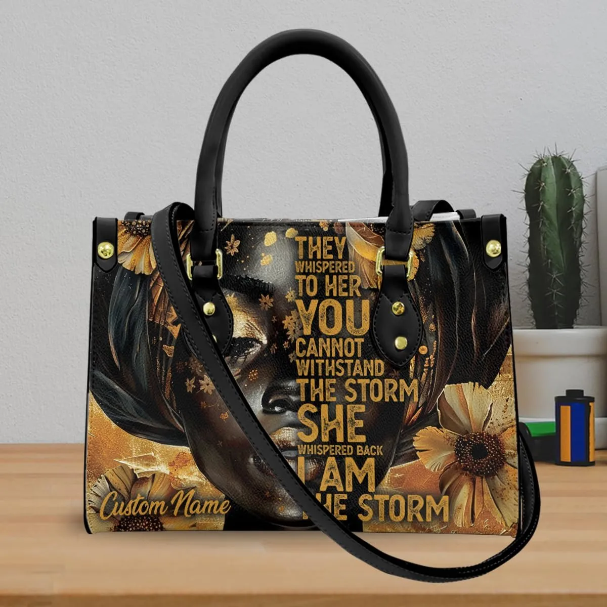 Leather Handbag for Black Women, Custom Name Tote Bag, Mother's Day, Birthday & Christmas Gifts