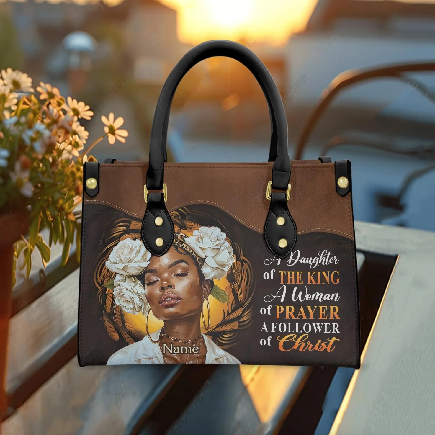 Leather Handbag for Black Women, Custom Name Tote Bag, Mother's Day, Birthday & Christmas Gifts