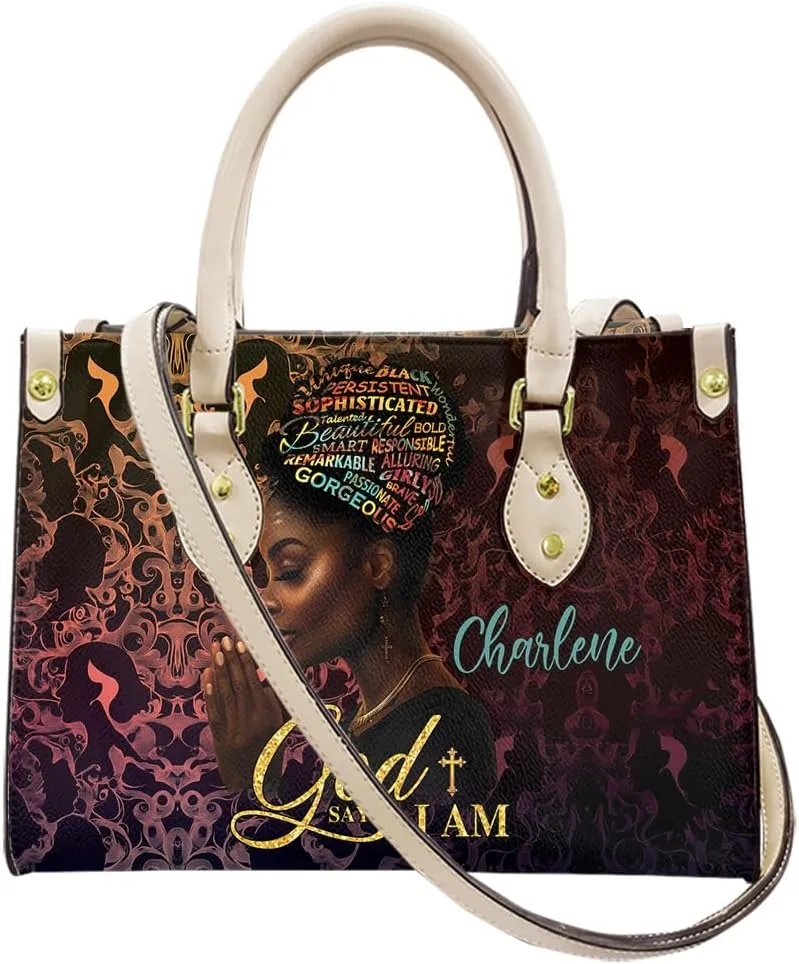 Leather Handbag for Black Women, Custom Name Tote Bag, Mother's Day, Birthday & Christmas Gifts