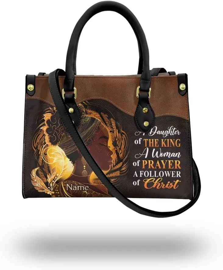 Leather Handbag for Black Women, Custom Name Tote Bag, Mother's Day, Birthday & Christmas Gifts