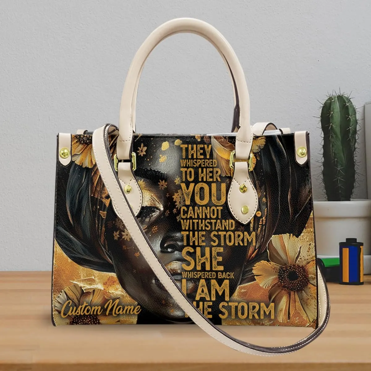 Leather Handbag for Black Women, Custom Name Tote Bag, Mother's Day, Birthday & Christmas Gifts