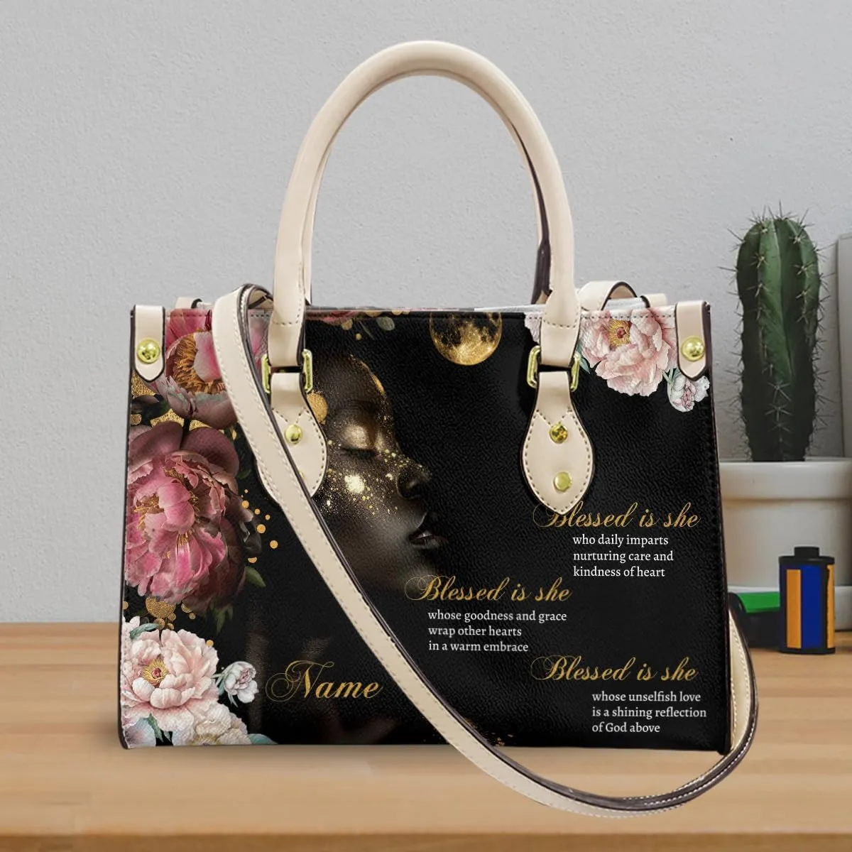 Leather Handbag for Black Women, Custom Name Tote Bag, Mother's Day, Birthday & Christmas Gifts