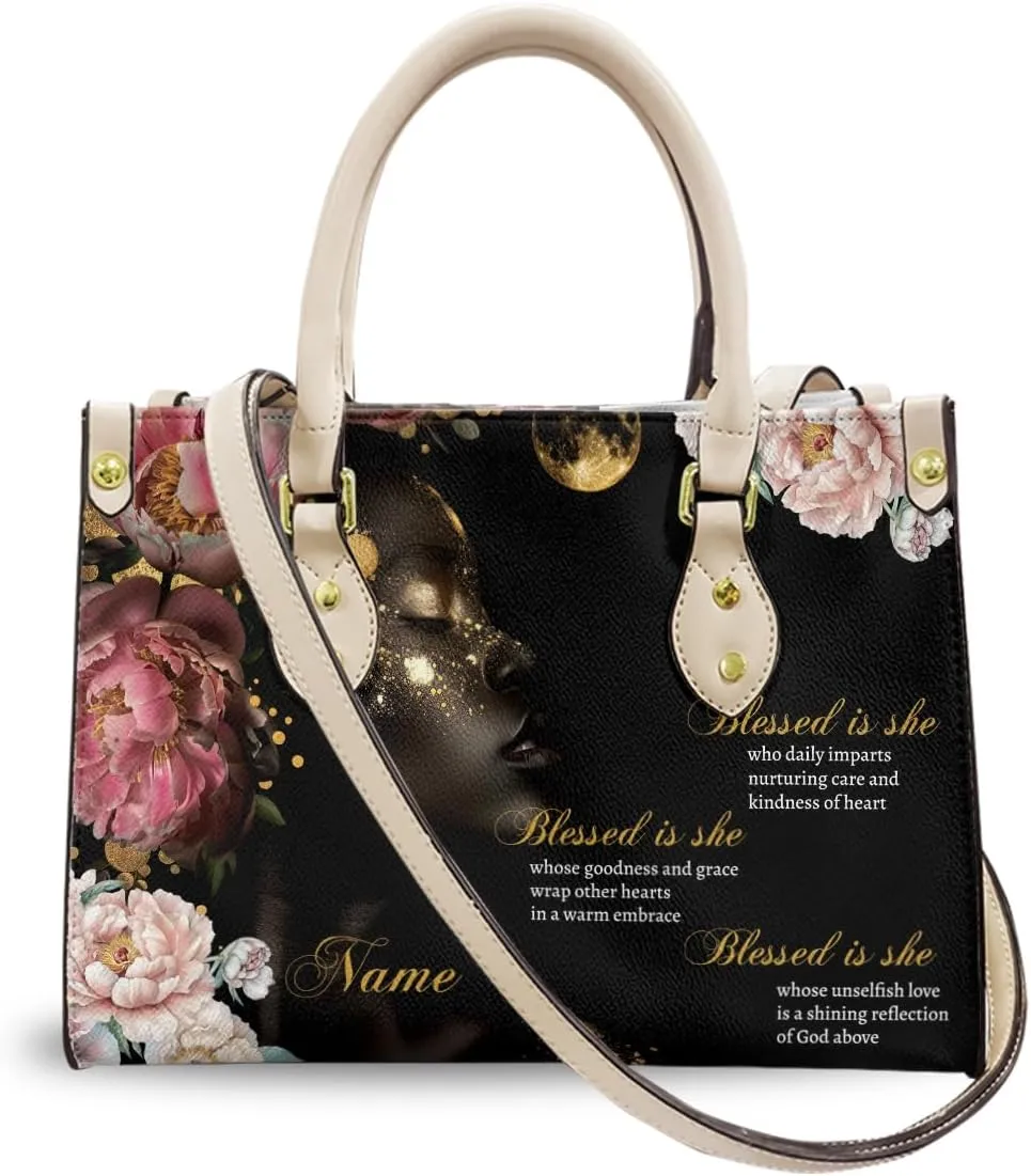 Leather Handbag for Black Women, Custom Name Tote Bag, Mother's Day, Birthday & Christmas Gifts