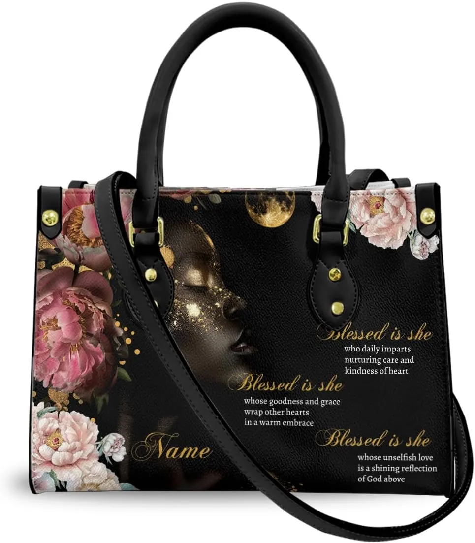 Leather Handbag for Black Women, Custom Name Tote Bag, Mother's Day, Birthday & Christmas Gifts