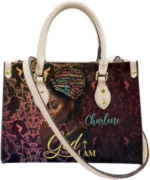 Leather Handbag for Black Women, Custom Name Tote Bag, Mother's Day, Birthday & Christmas Gifts