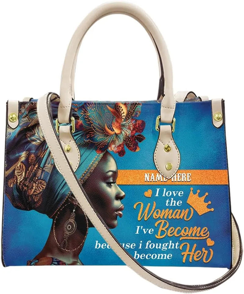 Leather Handbag for Black Women, Custom Name Tote Bag, Mother's Day, Birthday & Christmas Gifts