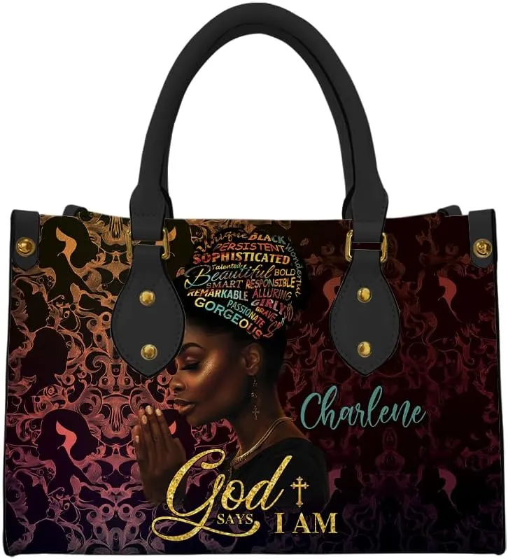 Leather Handbag for Black Women, Custom Name Tote Bag, Mother's Day, Birthday & Christmas Gifts