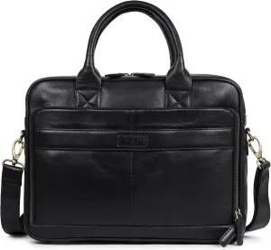 Leather Laptop Bag for Men and Women Briefcase Satchel for Office Work, College, Gifting, Travel with Mens Shoulder Bags Crossbody Strap Mens Messenger Bag 16 inch - Black